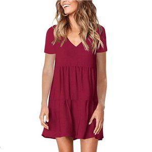 Burgundy Summer Dress Short Sleeve